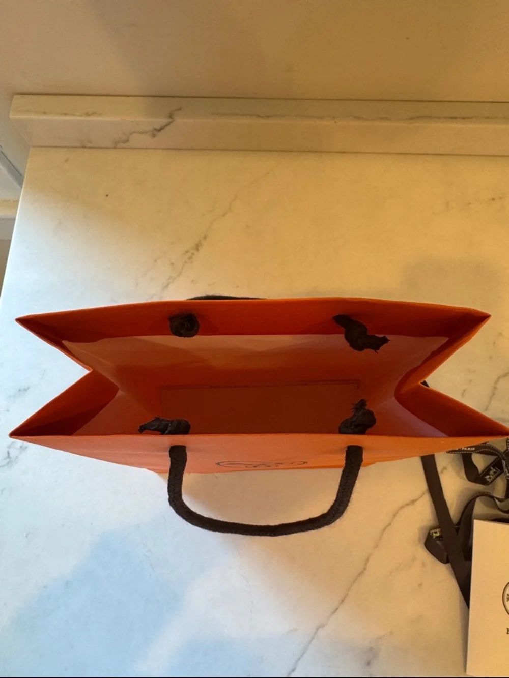 Hermes Orange Gift Bag with Brown ribbon and card  8.5x11.5x3